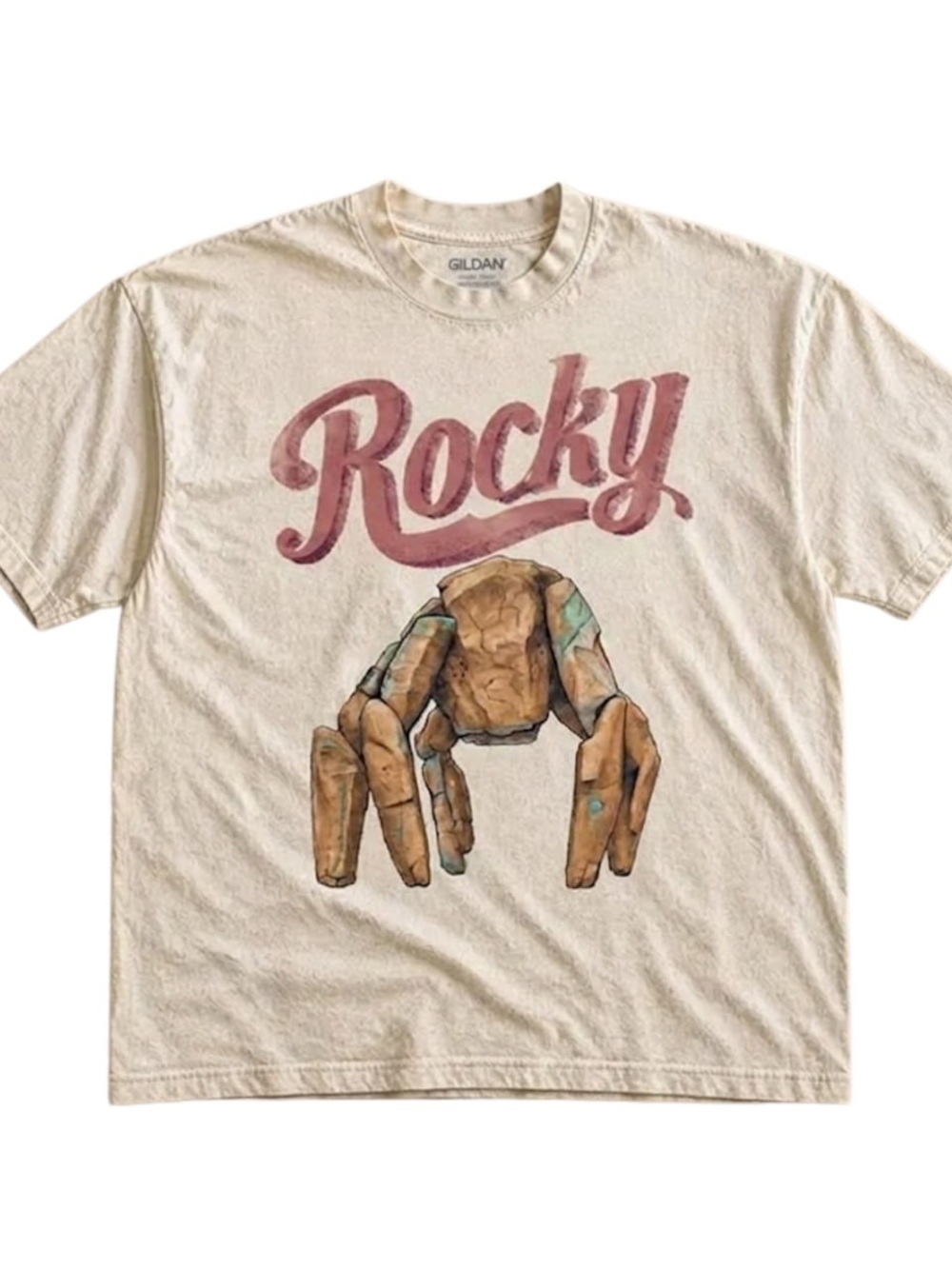 Gildan Cream Short-Sleeve Tee with Pink 'Rocky' book lover gift